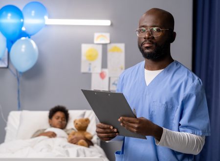 Doctor with medical card at hospital